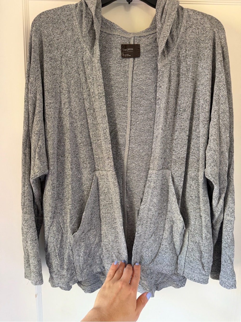 free press women's Heather Gray Hooded Open-Front Cardigan
